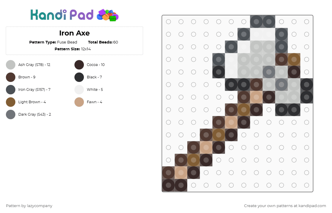 Iron Axe - Fuse Bead Pattern by lazycompany on Kandi Pad - brown,beige