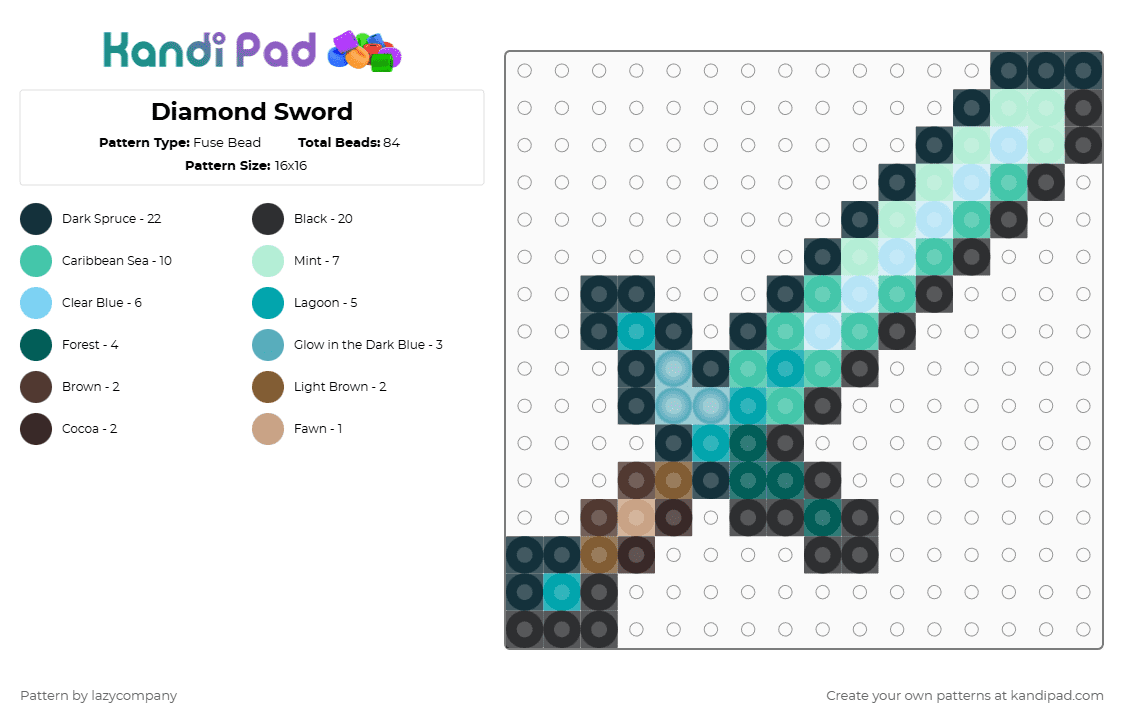 Diamond Sword - Fuse Bead Pattern by lazycompany on Kandi Pad - black,teal,light blue