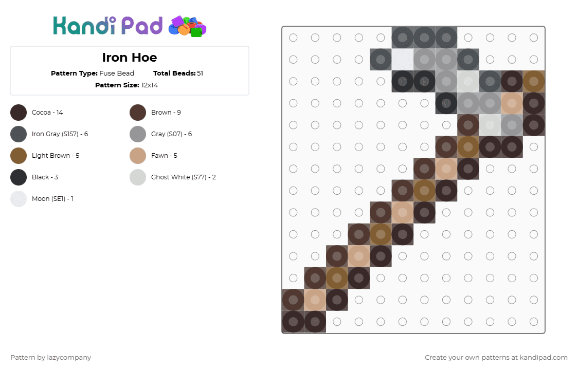 Iron Hoe - Fuse Bead Pattern by lazycompany on Kandi Pad - brown