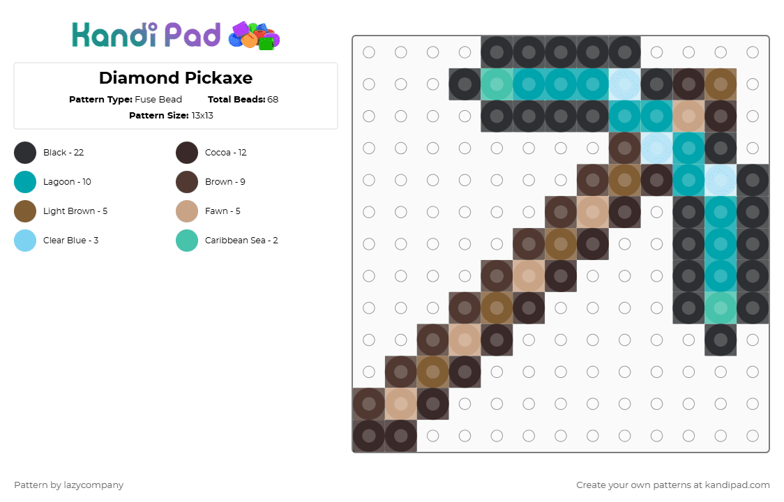 Diamond Pickaxe - Fuse Bead Pattern by lazycompany on Kandi Pad - brown,teal