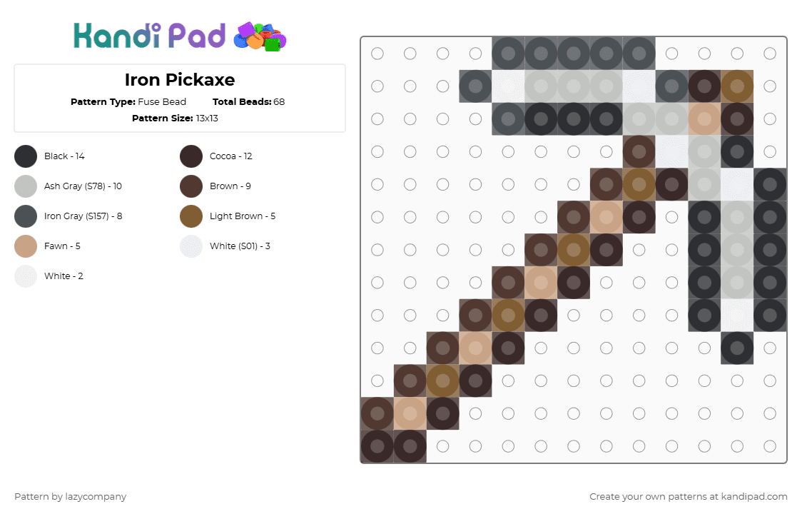 Iron Pickaxe - Fuse Bead Pattern by lazycompany on Kandi Pad - brown,beige
