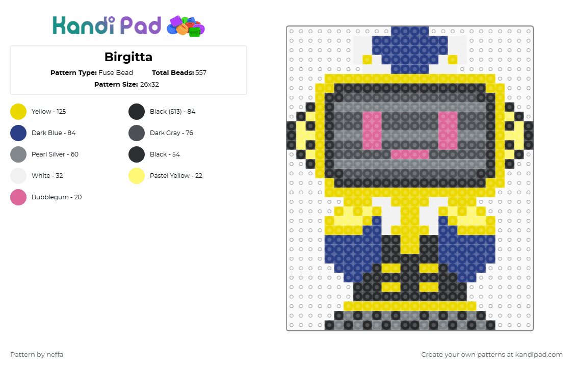 Birgitta - Fuse Bead Pattern by neffa on Kandi Pad - yellow,gray,genshin impact