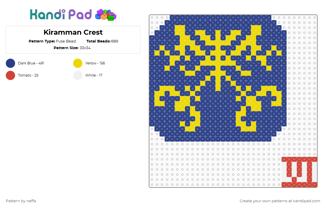 Kiramman Crest - Fuse Bead Pattern by neffa on Kandi Pad - blue,caitlyn kiramman,kiramman crest,arcane caitlyn kiramman,arcane league of legends,league of legends