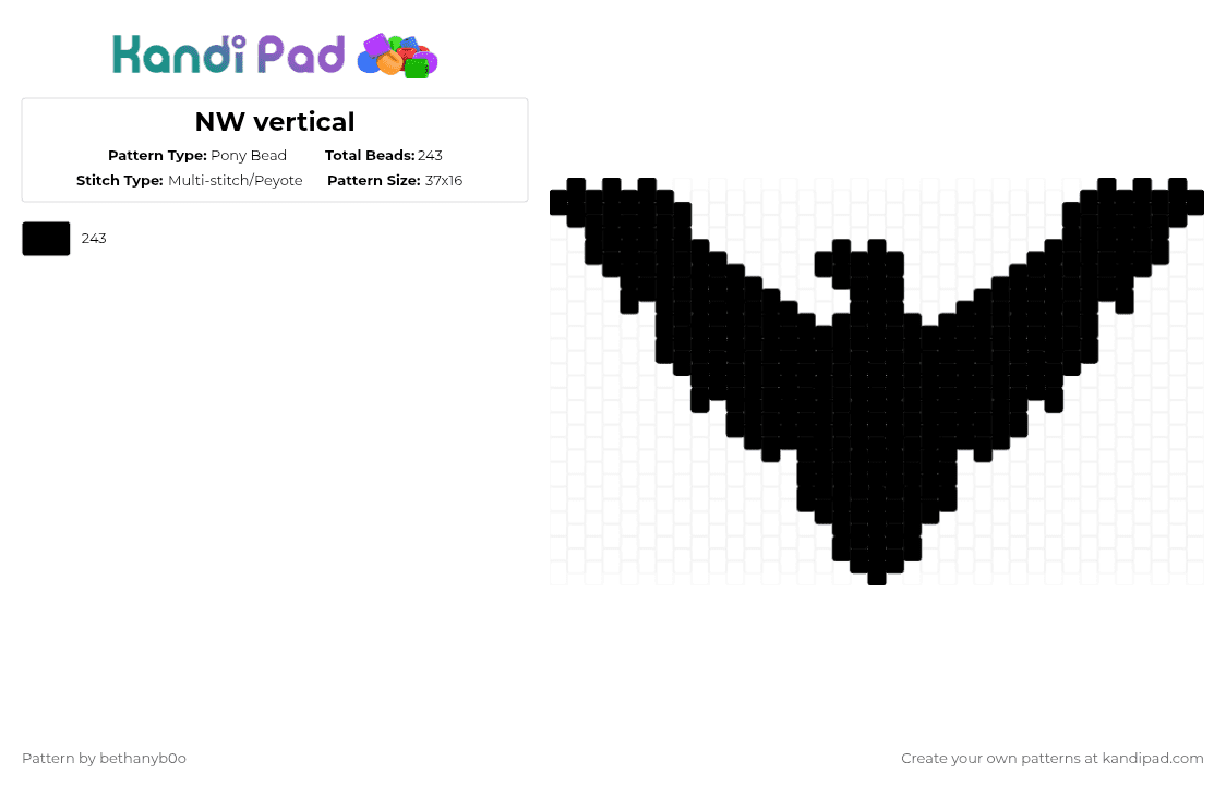 NW vertical - Pony Bead Pattern by bethanyb0o on Kandi Pad - black