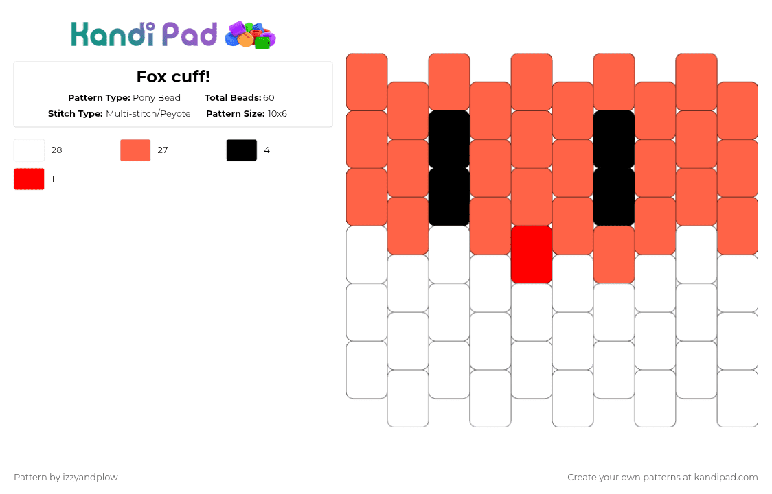 Fox cuff! - Pony Bead Pattern by izzyandplow on Kandi Pad - red,white
