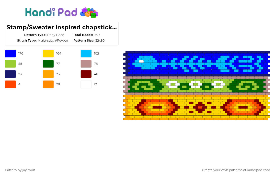 Stamp/Sweater inspired chapstick holder - Pony Bead Pattern by jay_wolf on Kandi Pad - purple,yellow,green