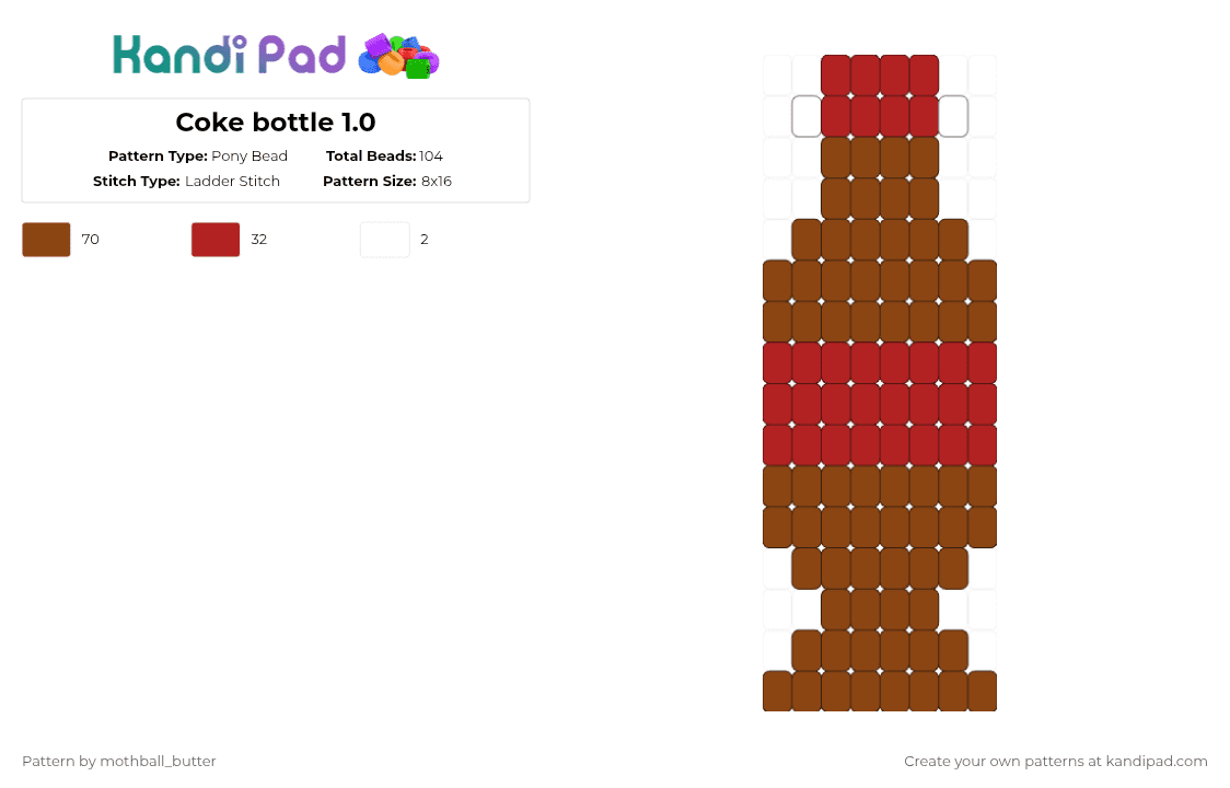 Coke bottle 1.0 - Pony Bead Pattern by mothball_butter on Kandi Pad - red