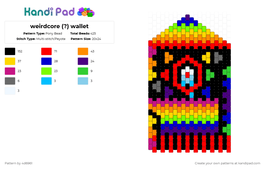 weirdcore (?) wallet - Pony Bead Pattern by 4d6961 on Kandi Pad - colorful, green, rainbow, red, weirdcore, yellow