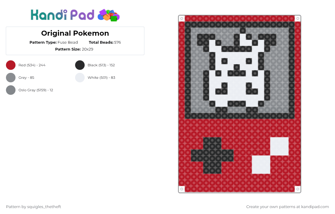Original Pokemon - Fuse Bead Pattern by squigles_thetheft on Kandi Pad - red,gray,pokemon,gameboy,bleegosnof,pickachu,pokemon red and blue