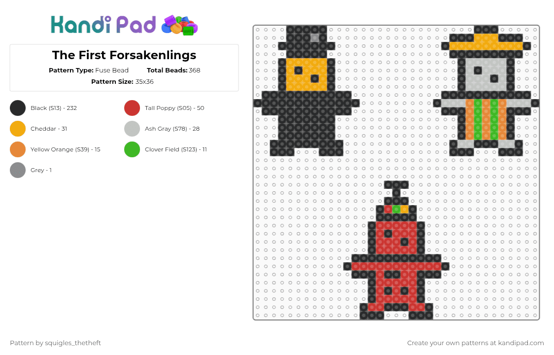 The First Forsakenlings - Fuse Bead Pattern by squigles_thetheft on Kandi Pad - black,orange,beige,red,forsaken,dandys world,little,autistic,cute