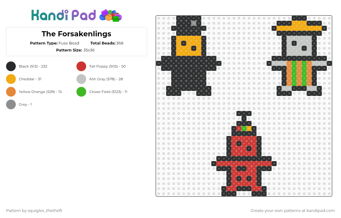 The Forsakenlings - Fuse Bead Pattern by squigles_thetheft on Kandi Pad - black,orange,beige,red,forsaken,dandys world,little,autistic,cute