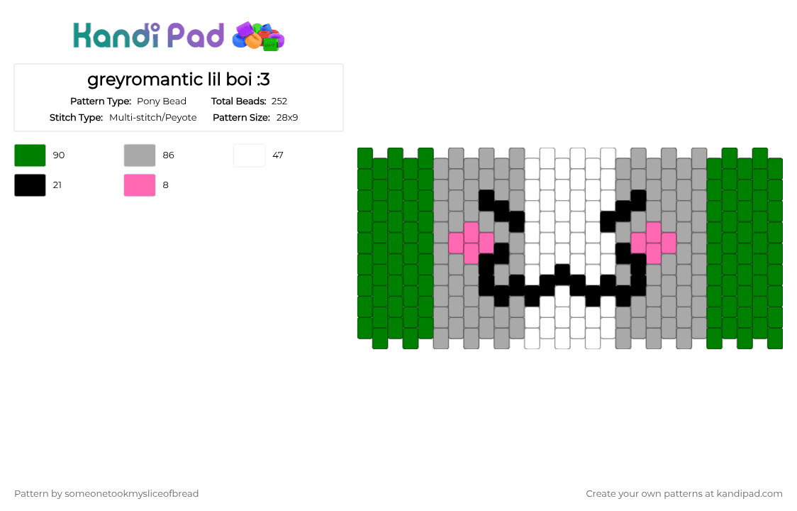 greyromantic lil boi :3 - Pony Bead Pattern by someonetookmysliceofbread on Kandi Pad - green,beige,pride,greyromantic,flag,cute