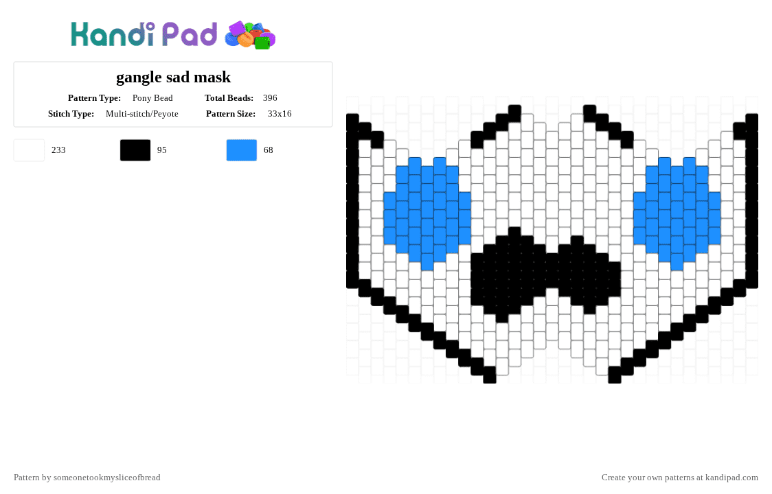 gangle sad mask - Pony Bead Pattern by someonetookmysliceofbread on Kandi Pad - white,show,character,gangle,tadc,theamazingdigitalcircus
