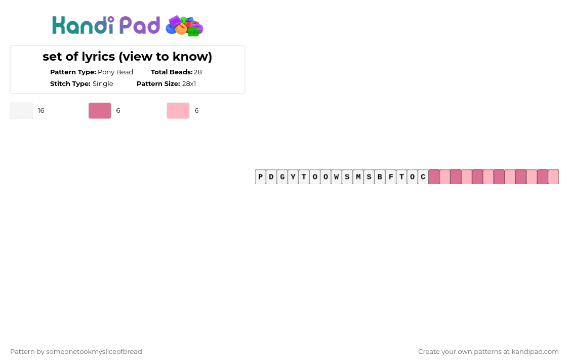set of lyrics (view to know) - Pony Bead Pattern by someonetookmysliceofbread on Kandi Pad - white,pink,melanie,melaniemartinez,martinez,hades,disneyprincess,newalbum