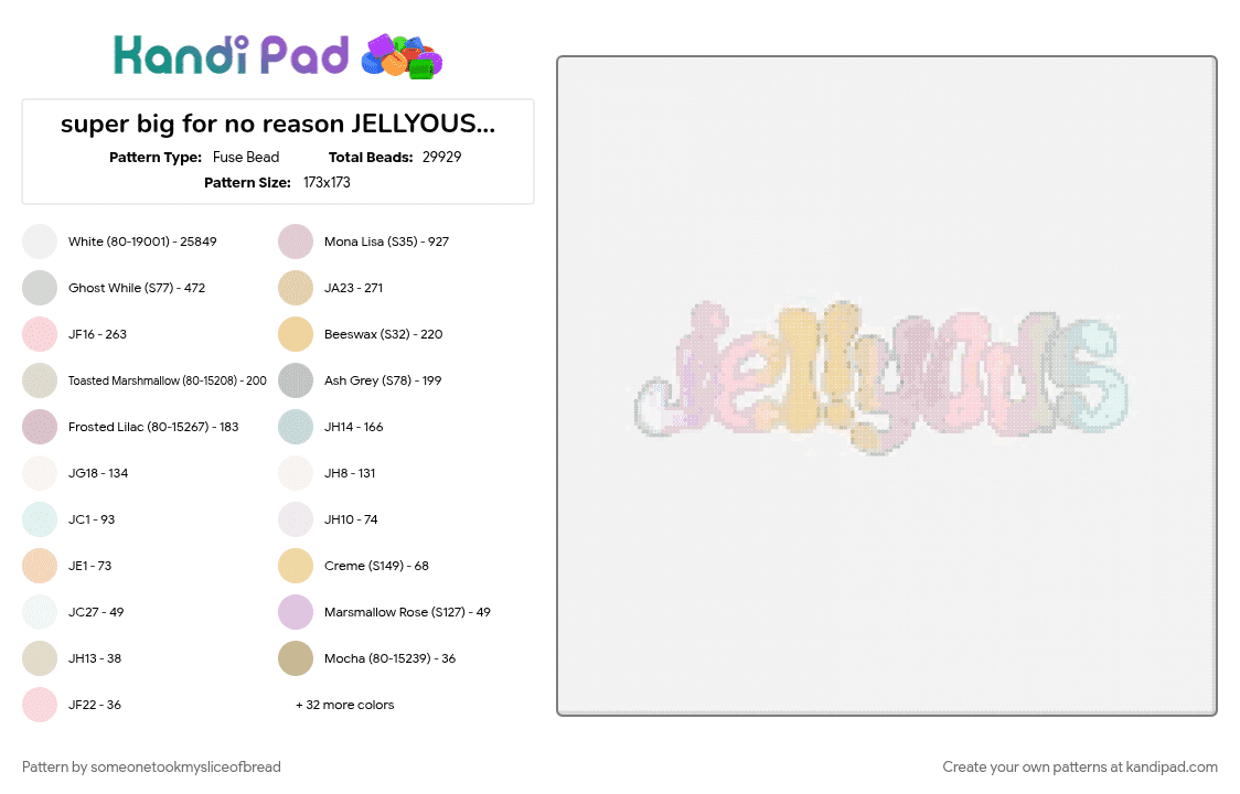 super big for no reason JELLYOUS logo lol - Fuse Bead Pattern by someonetookmysliceofbread on Kandi Pad - 