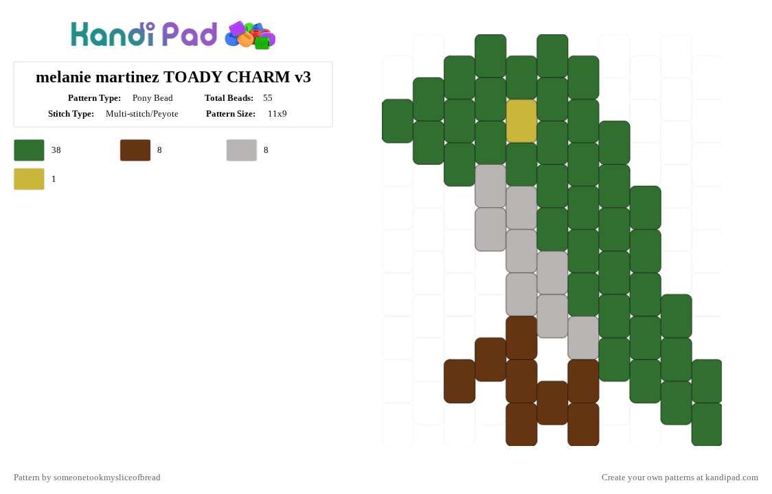 melanie martinez TOADY CHARM v3 - Pony Bead Pattern by someonetookmysliceofbread on Kandi Pad - green,melanie martinez,hades,toady,music,album