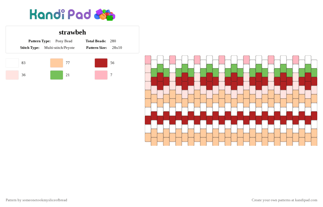 strawbeh - Pony Bead Pattern by someonetookmysliceofbread on Kandi Pad - beige,red,strawberry,food,pink,cutecore