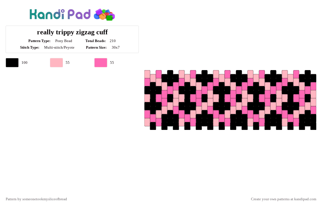 really trippy zigzag cuff - Pony Bead Pattern by someonetookmysliceofbread on Kandi Pad - black,pink,geometric,shapes,zigzag