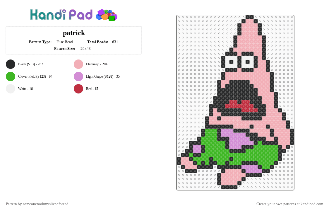 patrick :0 - Fuse Bead Pattern by someonetookmysliceofbread on Kandi Pad - beige,green,patrick,spongebob,funny