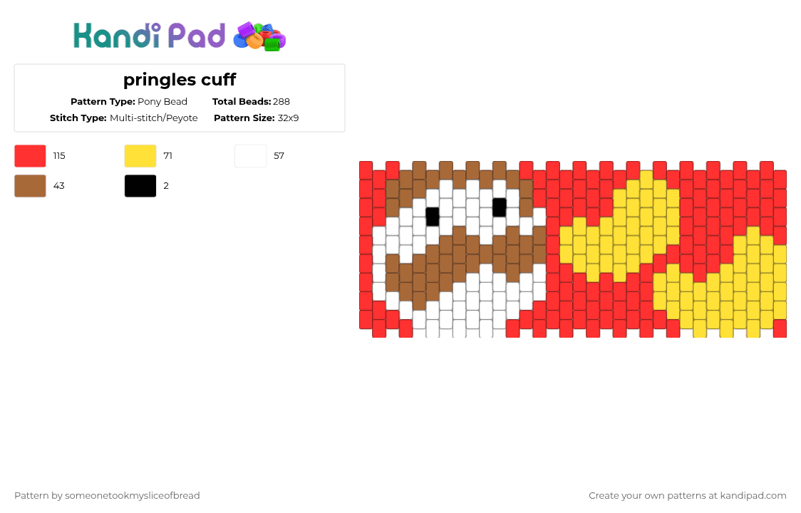 pringles cuff - Pony Bead Pattern by someonetookmysliceofbread on Kandi Pad - red,chips,food,pringles