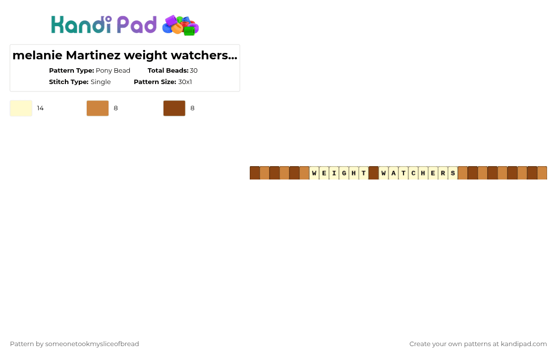 melanie Martinez weight watchers single - Pony Bead Pattern by someonetookmysliceofbread on Kandi Pad - yellow,melanie,martinez,melanie martinez,hades,album,song,tan,brown