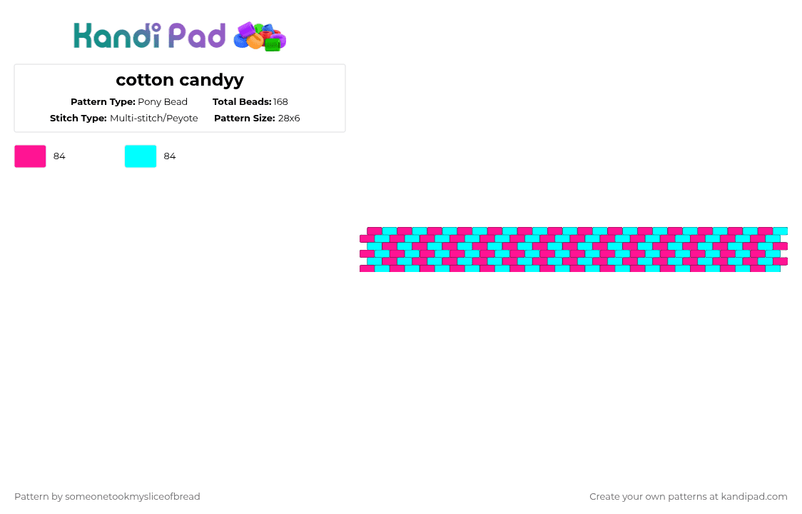 cotton candyy - Pony Bead Pattern by someonetookmysliceofbread on Kandi Pad - pink,light blue,candy,cute,peyote,cottoncandy,sweet,simple