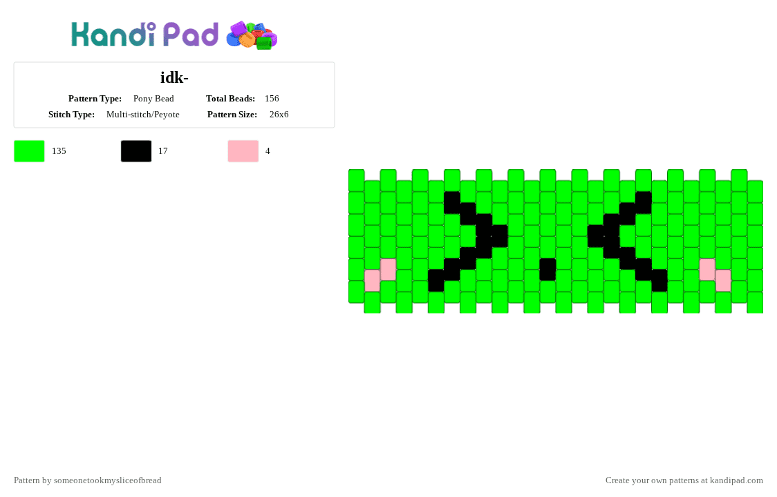 idk- - Pony Bead Pattern by someonetookmysliceofbread on Kandi Pad - green,weird,face,random