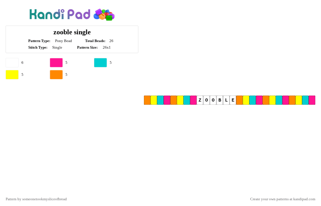 zooble single - Pony Bead Pattern by someonetookmysliceofbread on Kandi Pad - pink,light blue,yellow,orange,tadc,theamazingdigitalcircus,show,zooble