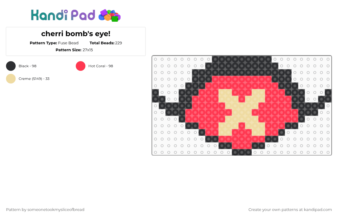 cherri bomb\'s eye! - Fuse Bead Pattern by someonetookmysliceofbread on Kandi Pad - red,hazbinhotel,cherribomb,movies,shows