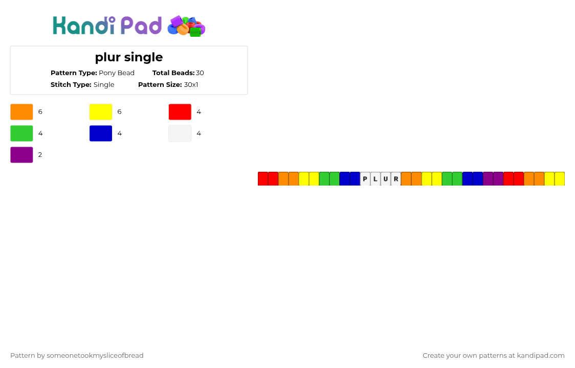 plur single - Pony Bead Pattern by someonetookmysliceofbread on Kandi Pad - orange,yellow,green,colorful,pride,plur,rainbow,single