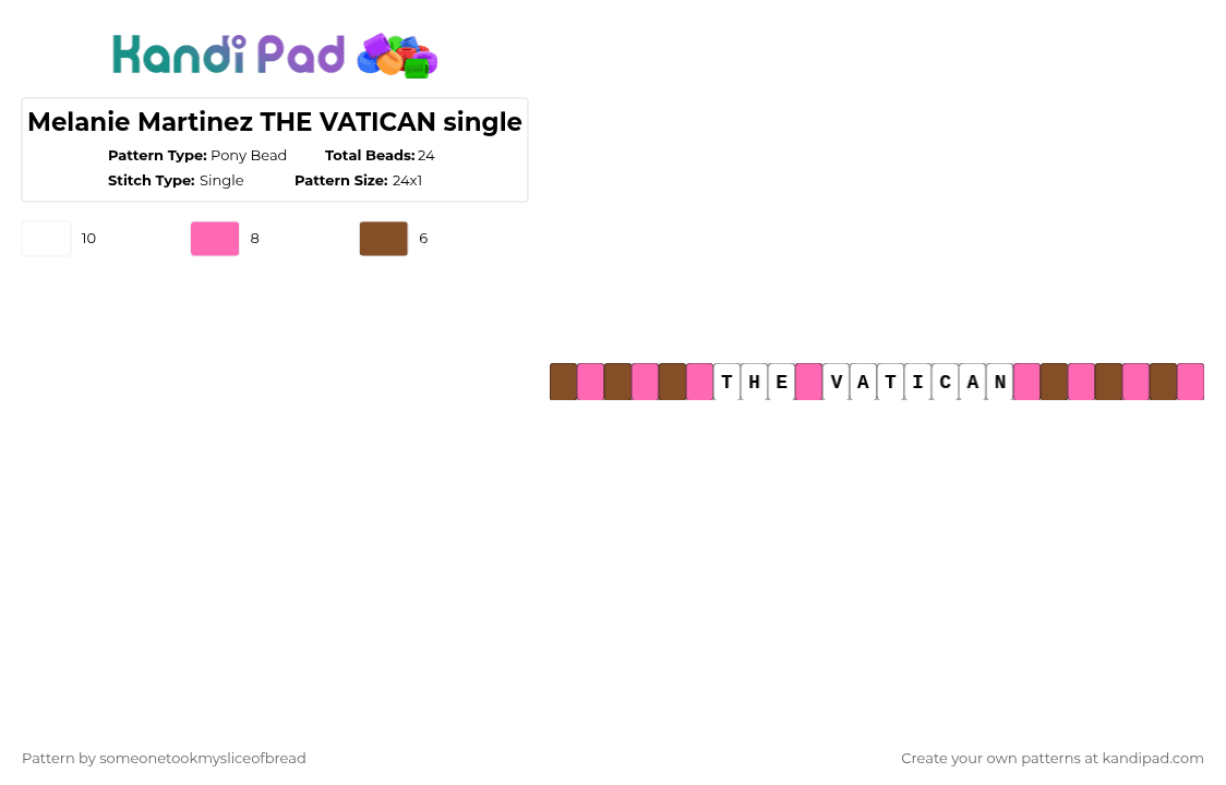 Melanie Martinez THE VATICAN single - Pony Bead Pattern by someonetookmysliceofbread on Kandi Pad - pink,tan,melaniemartinez,melanie,martinez,hades,the vatican,album,upcoming