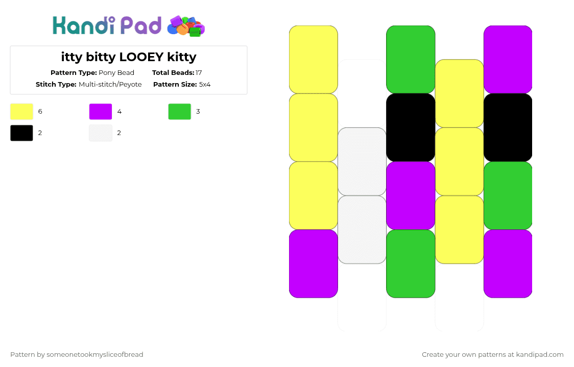 itty bitty LOOEY kitty - Pony Bead Pattern by someonetookmysliceofbread on Kandi Pad - yellow,dandysworld,kitty,looey,characters,games