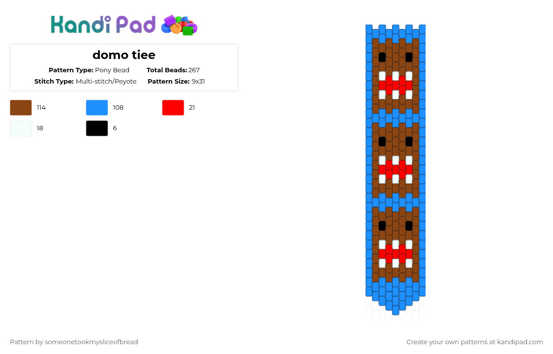 domo tiee - Pony Bead Pattern by someonetookmysliceofbread on Kandi Pad - light blue,red,domo,tie