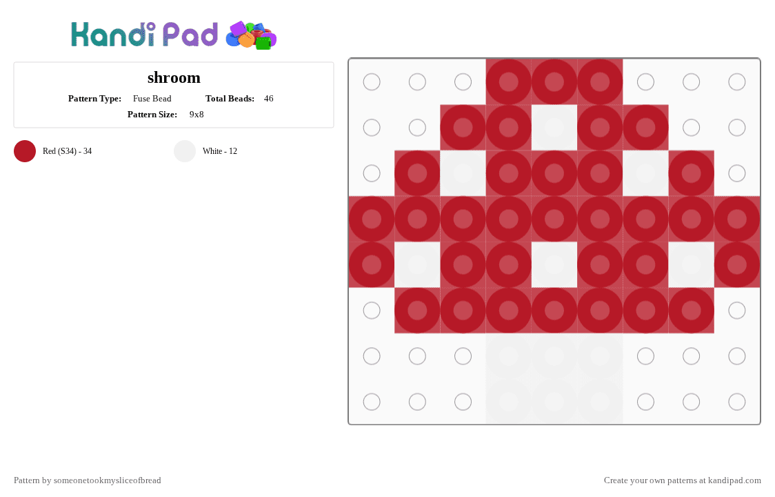 shroom - Fuse Bead Pattern by someonetookmysliceofbread on Kandi Pad - red,white,mushroom,cute