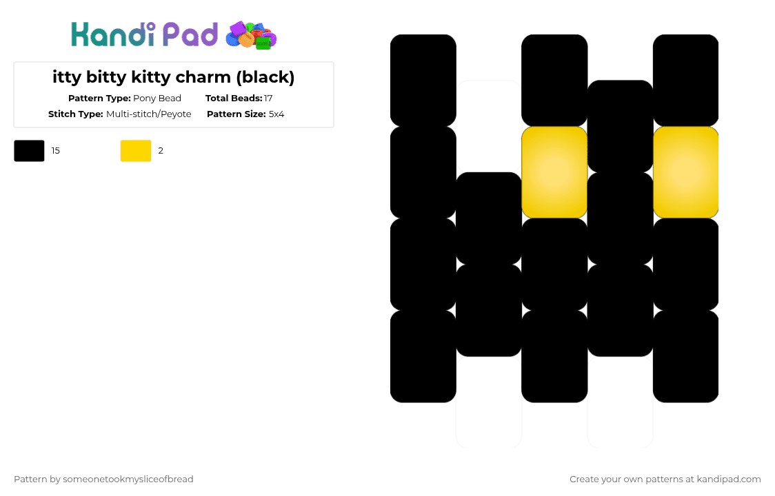 itty bitty kitty charm (black) - Pony Bead Pattern by someonetookmysliceofbread on Kandi Pad - black,cat,kitty,cute,charm