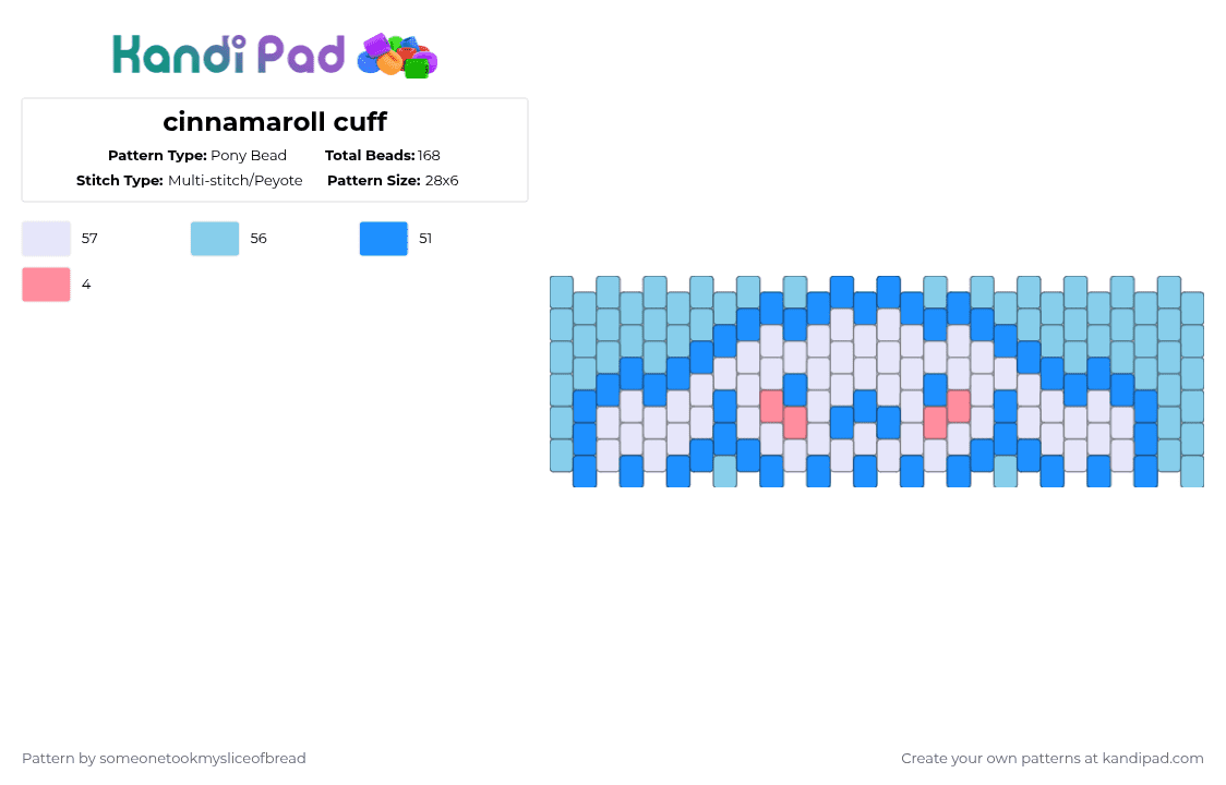 cinnamaroll cuff - Pony Bead Pattern by someonetookmysliceofbread on Kandi Pad - light blue,cinnamaroll,sanrio,cute,bunny
