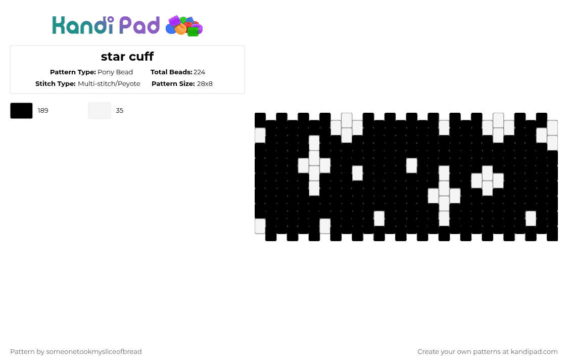 star cuff - Pony Bead Pattern by someonetookmysliceofbread on Kandi Pad - black, cuff, space, star