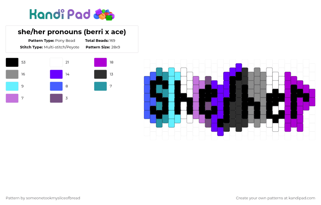 she/her pronouns (berri x ace) - Pony Bead Pattern by someonetookmysliceofbread on Kandi Pad - purple,gray,she her,berri,berrisexual,ace,asexual,flag,pride,pronouns