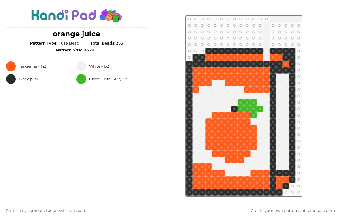 orange juice - Fuse Bead Pattern by someonetookmysliceofbread on Kandi Pad - orange,song,oj,orange juice,melanie,martinez,melanie martinez,music,vent