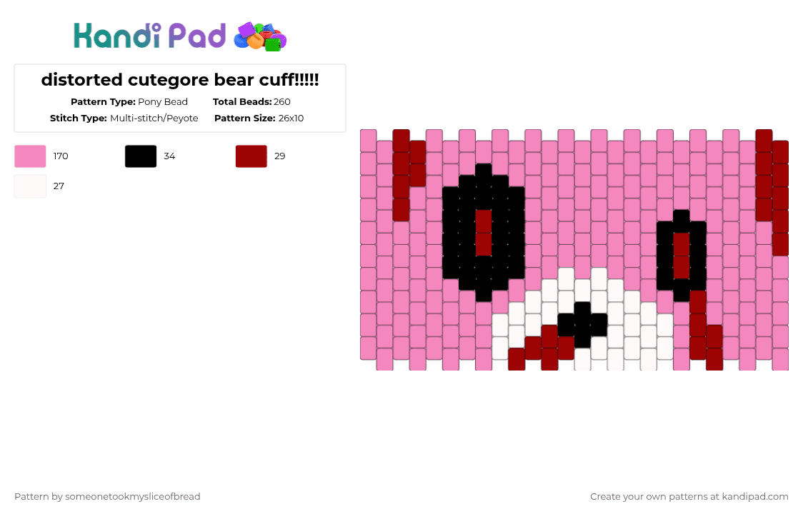 distorted cutegore bear cuff!!!!! - Pony Bead Pattern by someonetookmysliceofbread on Kandi Pad - pink,cute,cutegore,animals
