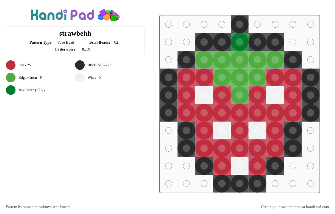 strawbehh - Fuse Bead Pattern by someonetookmysliceofbread on Kandi Pad - red,green,food,strawberry,fruit,cute