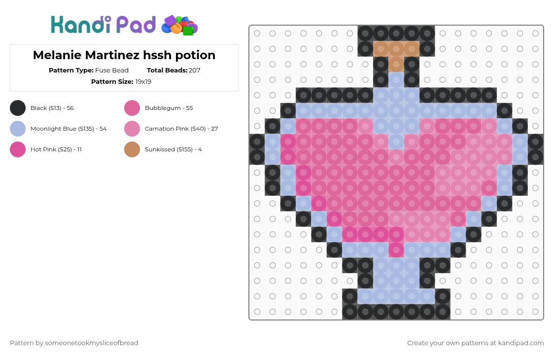Melanie Martinez hssh potion - Fuse Bead Pattern by someonetookmysliceofbread on Kandi Pad - pink,light blue,hssh,melanie,martinez,melaniemartinez,k12