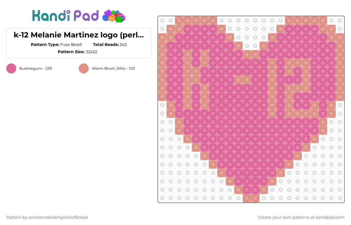 k-12 Melanie Martinez logo (perler ver.) - Fuse Bead Pattern by someonetookmysliceofbread on Kandi Pad - beige,pink,melanie,martinez,melaniemartinez,k12,album