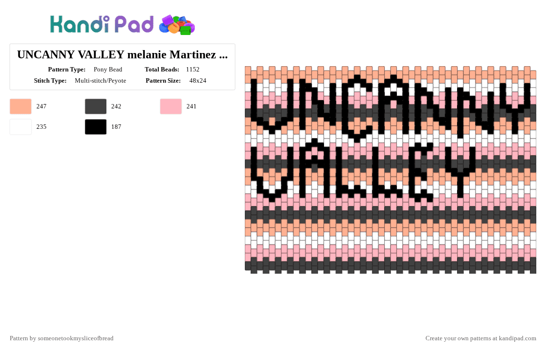 UNCANNY VALLEY melanie Martinez bag panel - Pony Bead Pattern by someonetookmysliceofbread on Kandi Pad - beige,pink,melanie martinez,melanie,martinez,song,uncanny,valley,hades,music