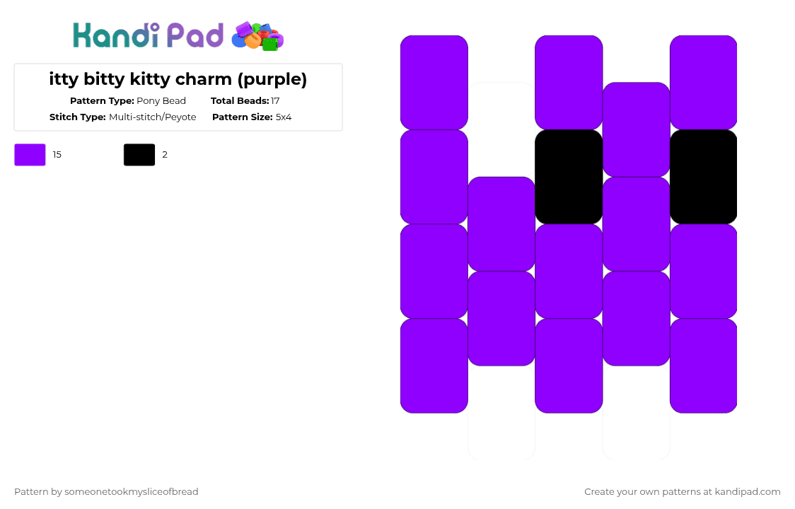 itty bitty kitty charm (purple) - Pony Bead Pattern by someonetookmysliceofbread on Kandi Pad - purple,kitty,cat,animals,spooky
