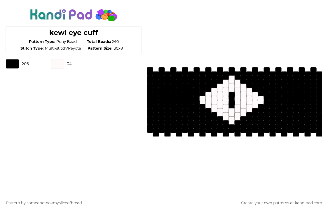 kewl eye cuff - Pony Bead Pattern by someonetookmysliceofbread on Kandi Pad - black,eye,cool,spooky,multistitch