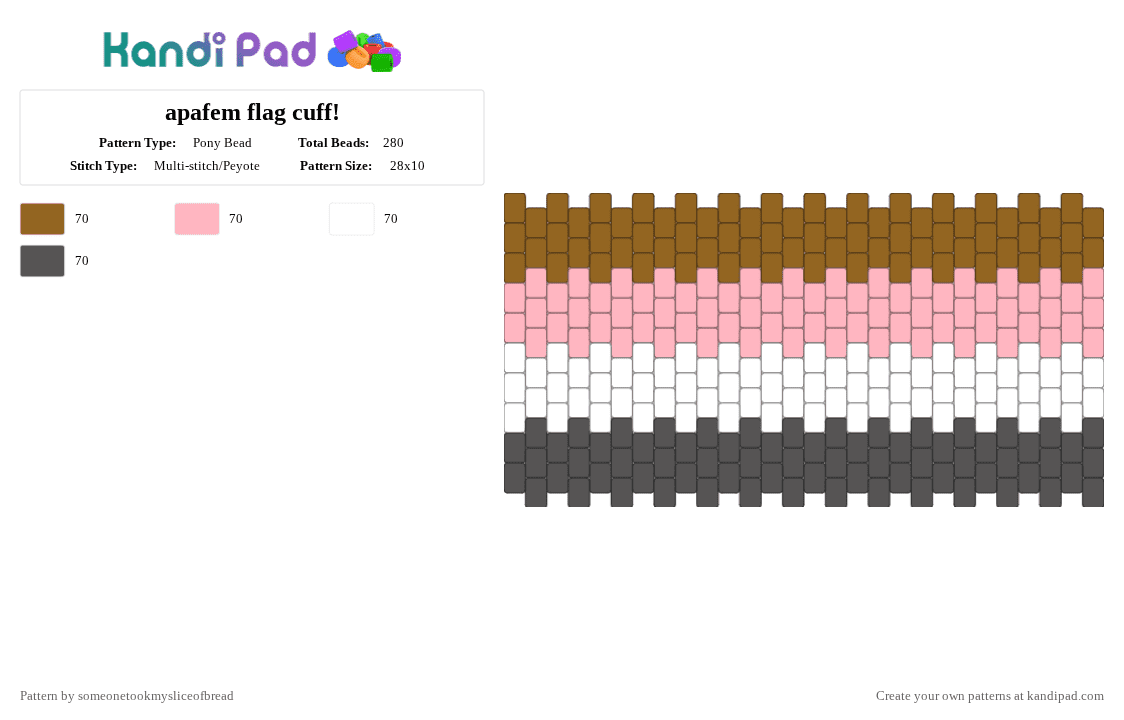 apafem flag cuff! - Pony Bead Pattern by someonetookmysliceofbread on Kandi Pad - tan,pink,gray,pride,gender,fem,feminine,flag