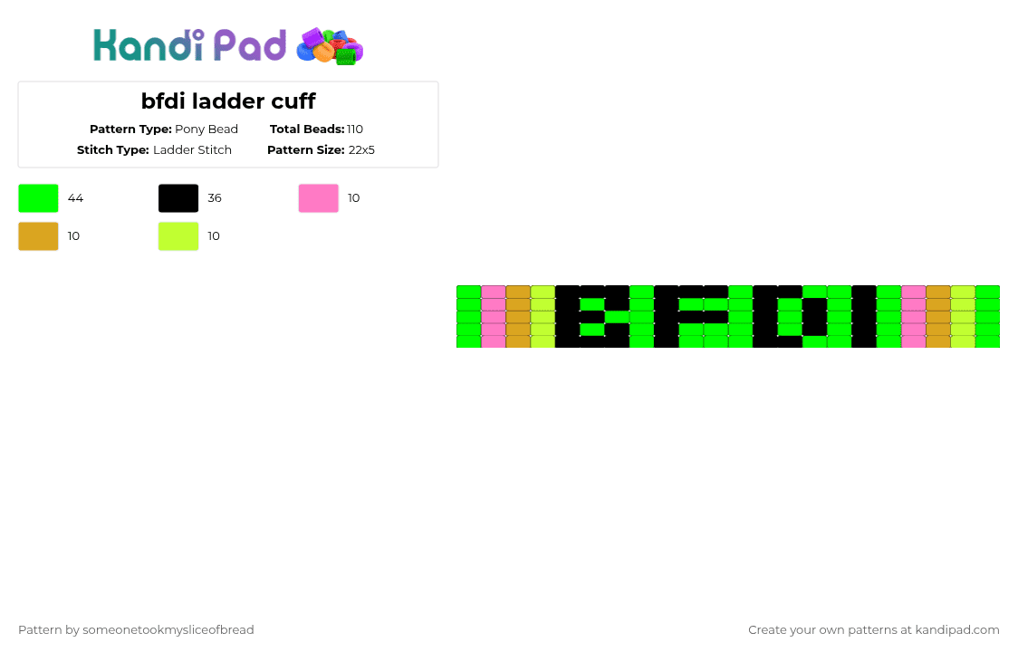bfdi ladder cuff - Pony Bead Pattern by someonetookmysliceofbread on Kandi Pad - green,bfdi,battlefordreamisland,movies,shows,cartoons