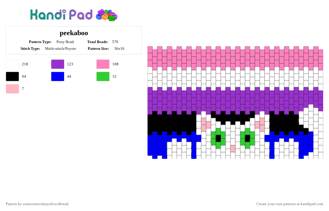 peekaboo - Pony Bead Pattern by someonetookmysliceofbread on Kandi Pad - pink,purple,cat,animals,pride,genderfluid
