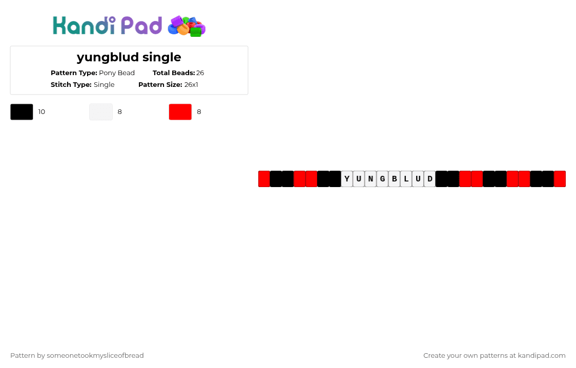yungblud single - Pony Bead Pattern by someonetookmysliceofbread on Kandi Pad - white,red,yungblud,music,artist,single,basic